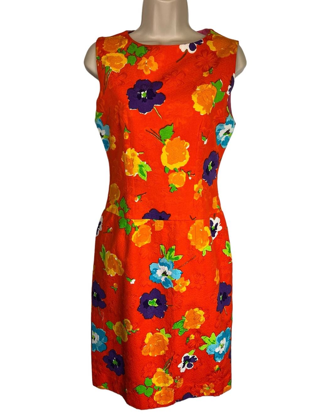 John Dunn Couture Floral Cocktail Dress 6 Silk Lined Fitted Pencil Bold Vivid